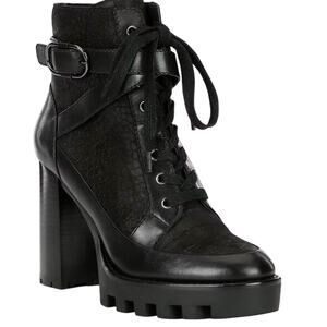 Antonio Melani Pearce Lug Sole Lace-Up Leather Platform Heel Booties Black Sz 8